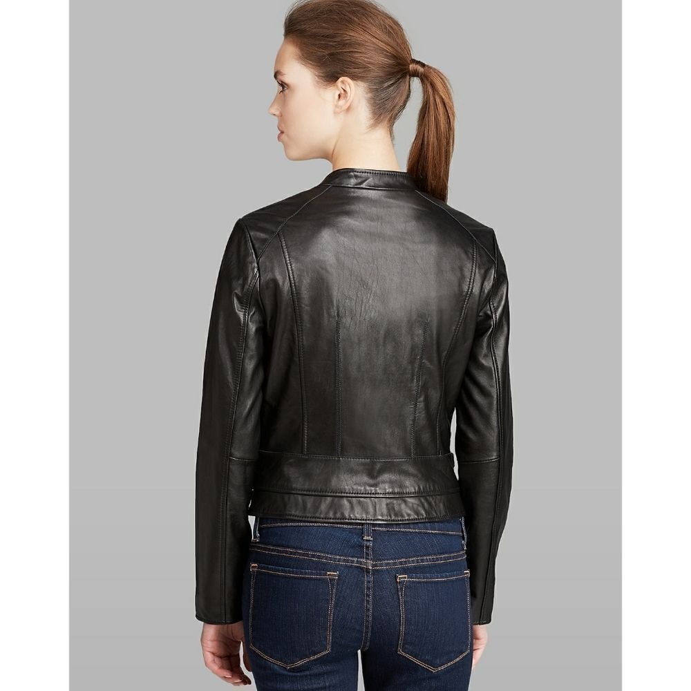 New! ANDREW MARC New York Women's Black Moto Biker Leather Jacket Full Zip Small - Picture 4 of 7
